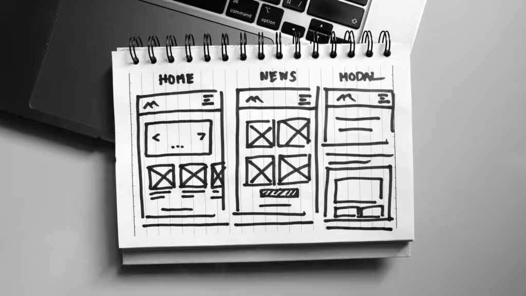 Hand-drawn website wireframe design
